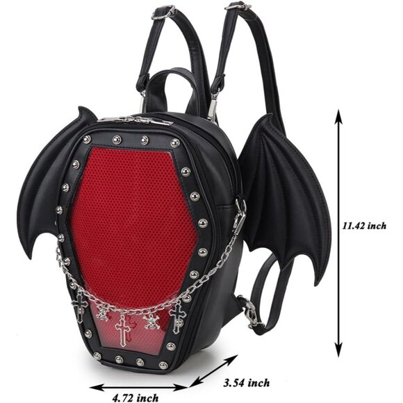 Gothic Coffin Shape Pvc Bag for Women Halloween Shoulder Backpack - Picture 4 of 9